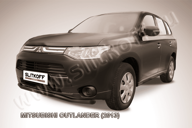 Защита Slitkoff переднего бампера d57 Волна ЧЕРНАЯ матовая для Mitsubishi Outlander III 2013-2014. Артикул MOUT13-001B