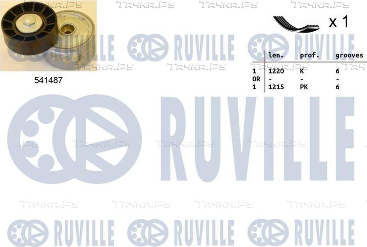 Приводной ремень поликлиновой с роликами (комплект) Ruville для Peugeot 307 I 2003-2008. Артикул 570077