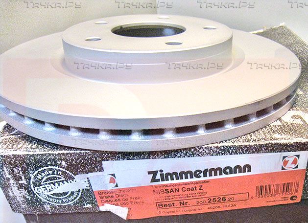 Тормозной диск Zimmermann Coat Z передний для Nissan Tiida I 2014-2013. Артикул 200.2526.20