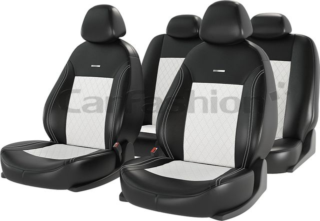 Чехлы универсальные CarFashion Atom Leather Ромб на сидения авто, цвет Черный/Белый/Белый. Артикул 11128