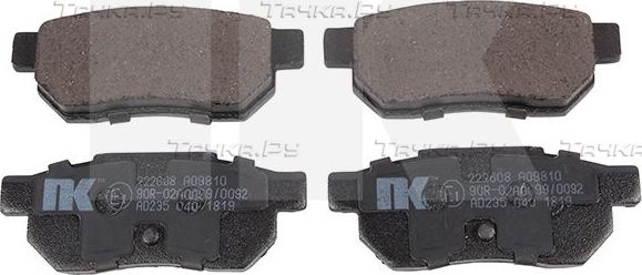 Тормозные колодки NK задние для Honda CR-X II 1987-1992. Артикул 222608