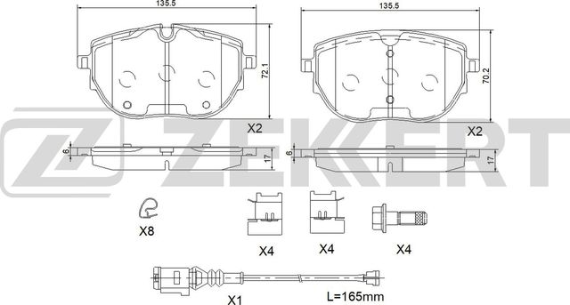 Тормозные колодки Zekkert передние для Volkswagen Transporter T6 2015-2026. Артикул BS-1190