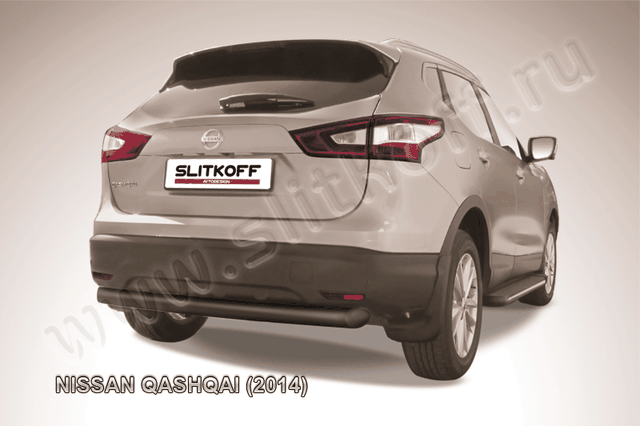 Защита Slitkoff заднего бампера d76 ЧЕРНАЯ матовая для Nissan Qashqai II 2014-2026. Артикул NIQ14-007B