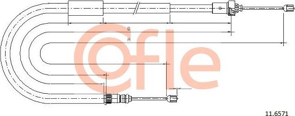 Трос ручника (тросик ручного тормоза) Cofle задний правый для Renault Modus I 2004-2012. Артикул 92.11.6571