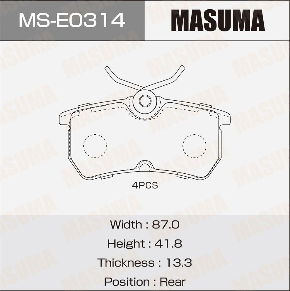 Колодки дисковые MASUMA, rear Masuma. Артикул MSE0314