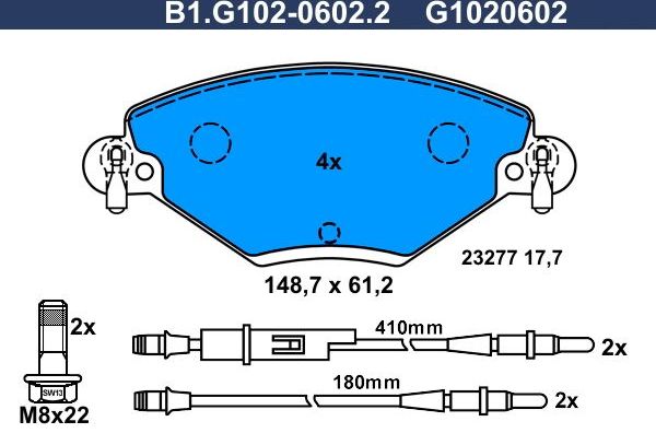 Тормозные колодки Galfer передние для Citroen C5 I 2001-2008. Артикул B1.G102-0602.2