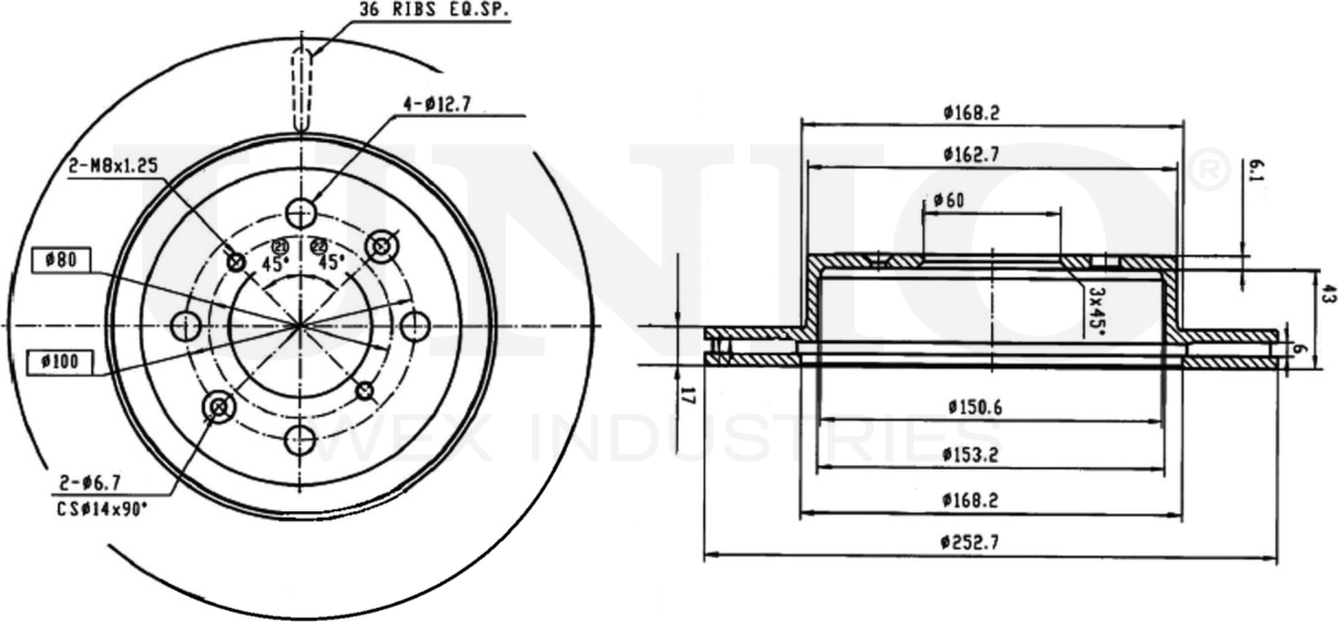 Диск тормозной (Unio). Артикул BRD-20412