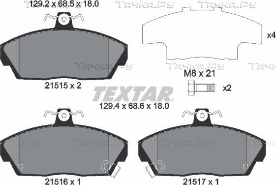 Тормозные колодки Textar передние для Honda Concerto 1989-1995. Артикул 2151503