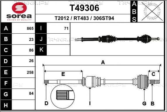 Полуось (привод в сборе, приводной вал) EAI. Артикул T49306