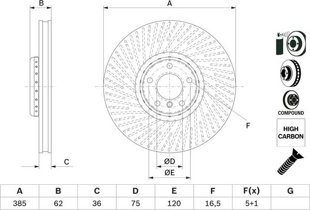 Тормозной диск Bosch передний левый для BMW X6 I (E71) 2008-2014. Артикул 0 986 479 E26