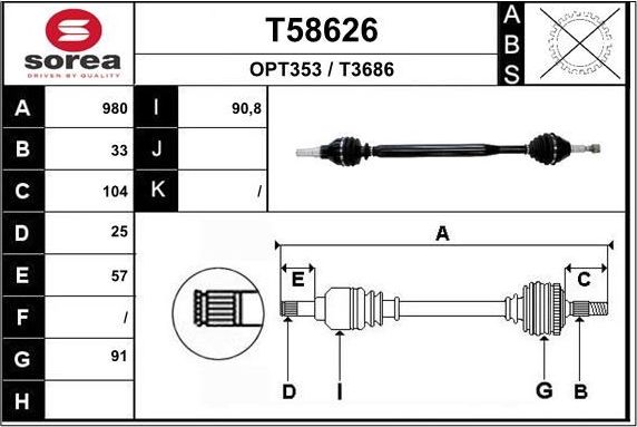 Полуось (привод в сборе, приводной вал) EAI. Артикул T58626