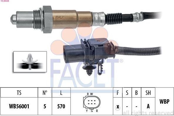 Лямбда-зонд (кислородный датчик) Facet Made in Italy - OE Equivalent. Артикул 10.8438