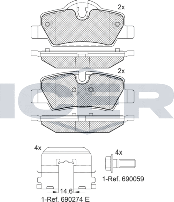Тормозные колодки Icer задние для MINI Hatch III (F55/F56) 2013-2026. Артикул 182190