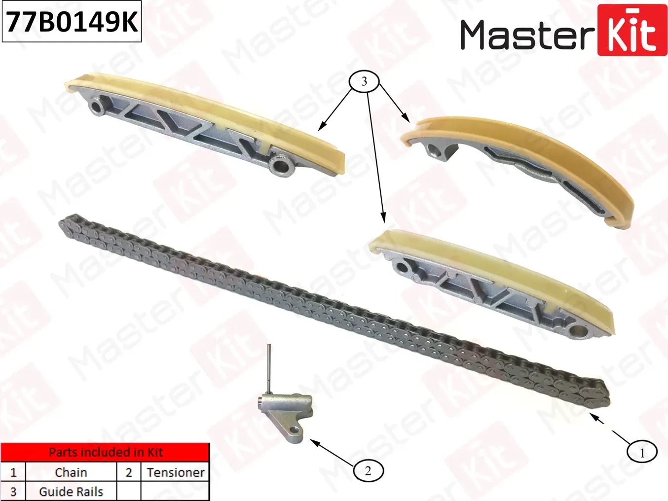 77B0149K Комплект цепи ГРМ (средняя) Audi A4/A5 2.7 TDI CAMB/CGKB 07-12 (без звездочек) (Master KIT). Артикул 77b0149k