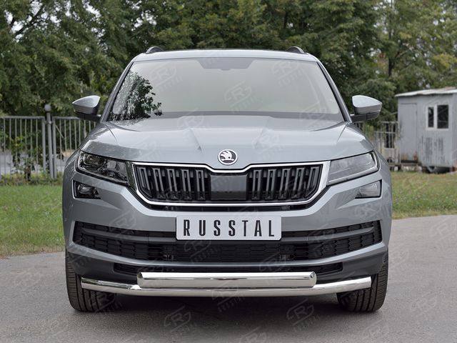 Защита RusStal переднего бампера d63 секции-d75х42 дуга для Skoda Kodiaq 2017-2026. Артикул SKKZ-002769