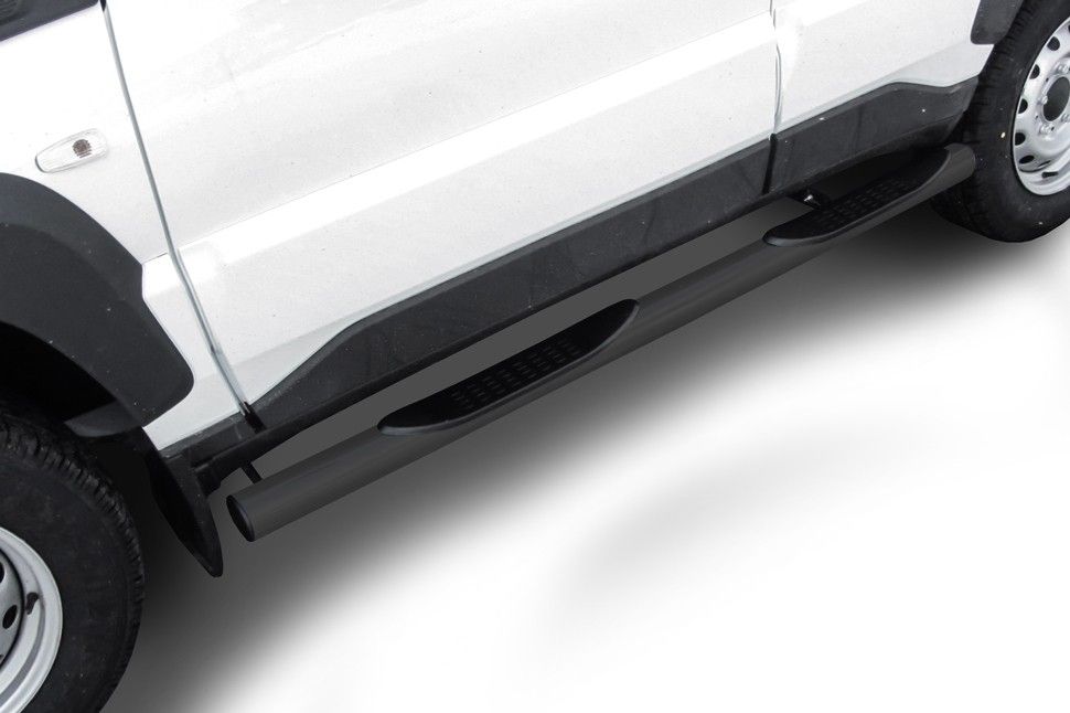 Пороги Slitkoff труба d76 с проступями для Lada Niva Travel 2020-2026 Серебристые. Артикул NivTR007S
