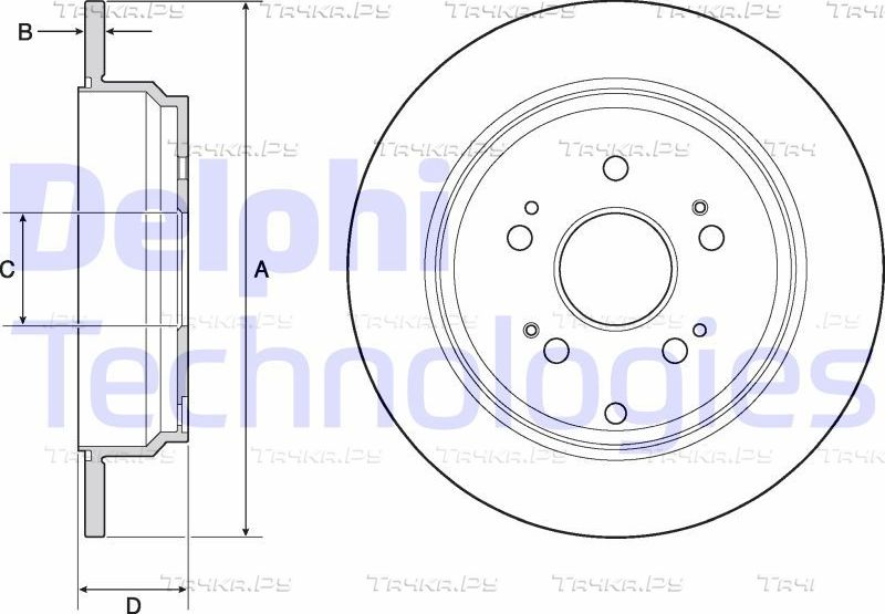 Тормозной диск Delphi задний для Honda CR-V IV 2012-2018. Артикул BG4694C