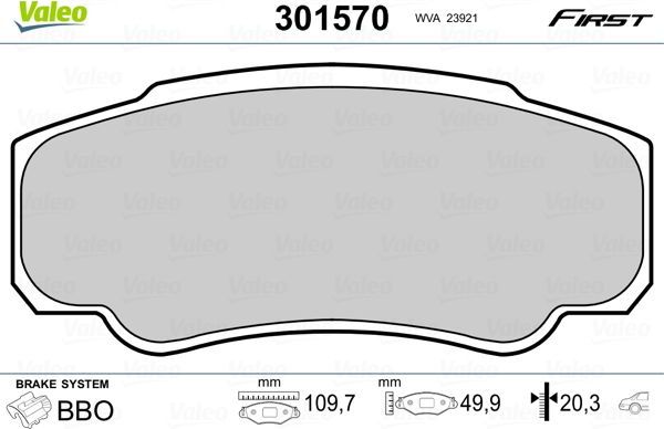 Тормозные колодки Valeo First. Артикул 301570