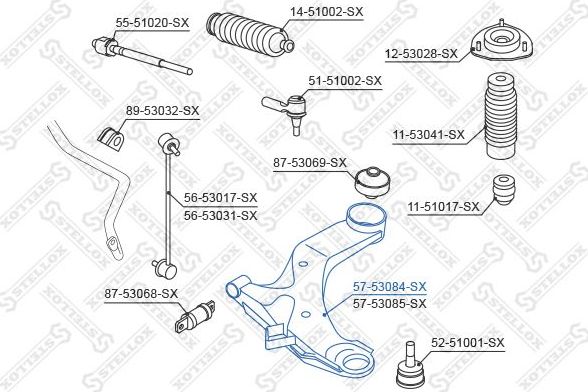 Поперечный рычаг передней подвески Stellox левый для Kia Cerato I 2004-2009. Артикул 57-53084-SX