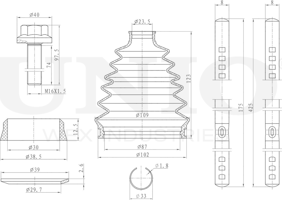 Пыльник ШРУС, комплект (Unio). Артикул DUC-30014K