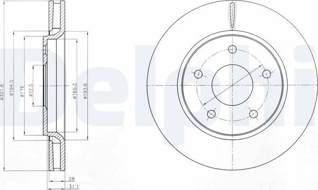 Тормозной диск Delphi передний для Dodge Journey I 2008-2026. Артикул BG4248