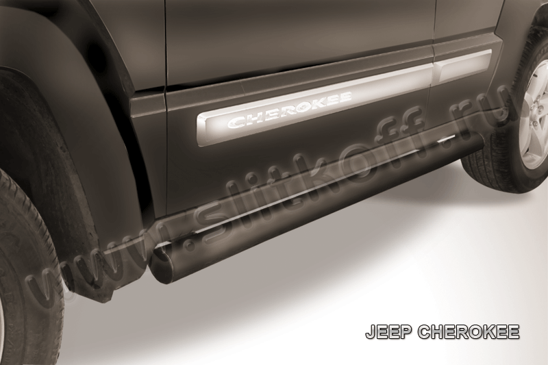Пороги Slitkoff труба d76 ЧЕРНЫЕ матовые для Jeep Cherokee KK (Cherokee в России, Liberty в США) 2012-2013. Артикул JCH12-003B
