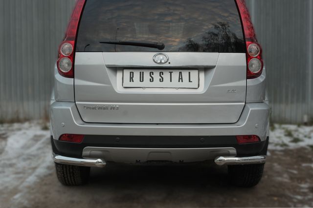 Защита RusStal заднего бампера уголки d63 (секции) для Great Wall Hover H3 2014-2016. Артикул GWH3Z-001956