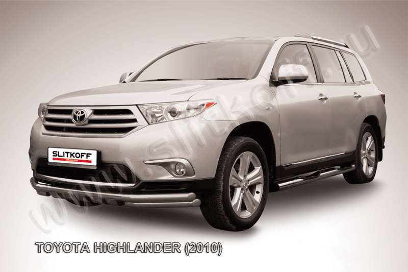 Защита Slitkoff переднего бампера d57/57 с профильной защитой картера для Toyota Highlander II 2010-2014. Артикул THI003