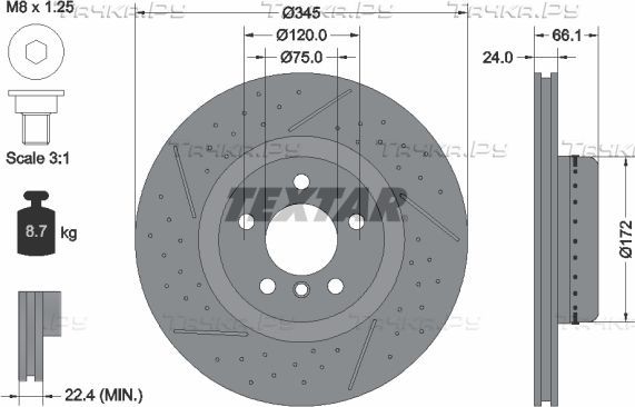 Тормозной диск Textar Pro+ задний для BMW 1 III (F40) 2011-2026. Артикул 92265225