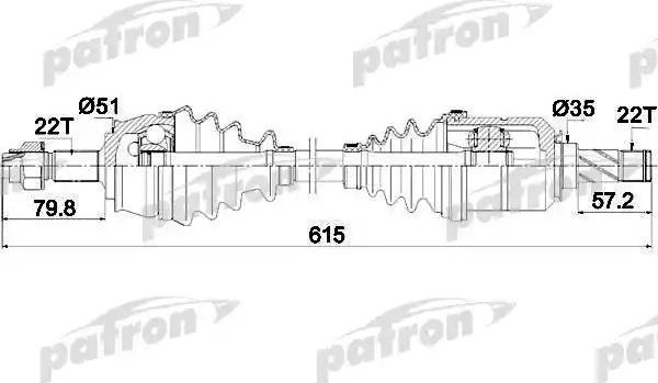 Полуось (привод в сборе, приводной вал) Patron передняя левая для Opel Adam I 2012-2019. Артикул PDS0285