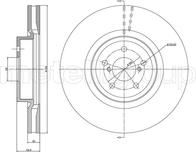 Тормозной диск Metelli передний для Subaru Outback V 2014-2019. Артикул 23-1188C
