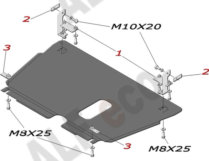 Защита алюминиевая Alfeco для картера и КПП Toyota Vitz II XP 90 2WD 2005-2011. Артикул ALF.24.58al