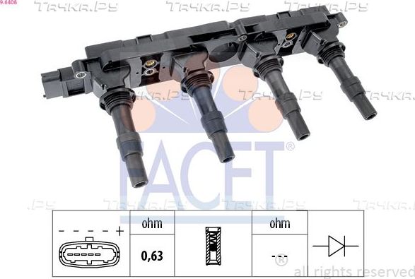Катушка зажигания Facet OE Equivalent для Opel Vectra C 2002-2008. Артикул 9.6408