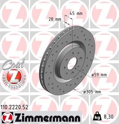 Тормозной диск Zimmermann SPORT Z. Артикул 110.2220.52
