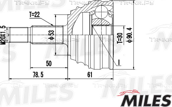Шрус наружный (граната) Miles для Volkswagen Caddy II 1996-2004. Артикул GA20517