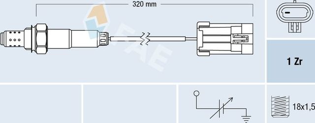 Лямбда-зонд (кислородный датчик) FAE. Артикул 77102