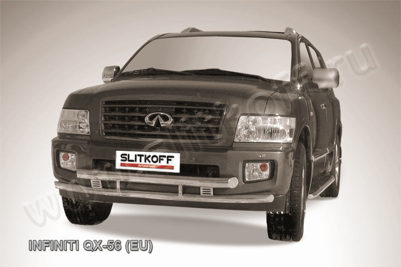 Защита Slitkoff переднего бампера d76/57 двойная для Infiniti QX56 II 2004-2010. Артикул IN.QX005