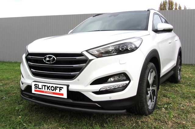 Защита Slitkoff переднего бампера d42 для Hyundai Tucson III 4WD 2015-2026 Черная. Артикул HT4WD15002B