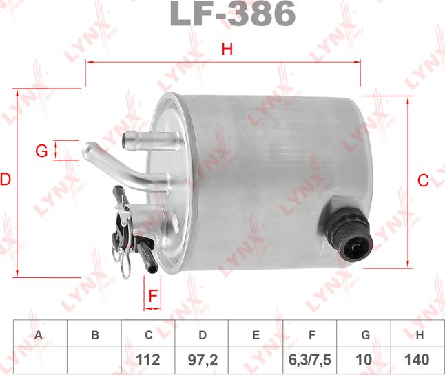 Топливный фильтр LYNXauto. Артикул LF-386