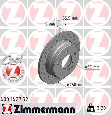 Тормозной диск Zimmermann Sport Coat Z. Артикул 400.1427.52
