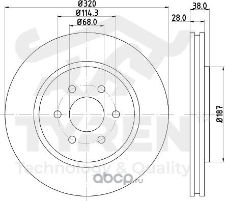 Диск тормозной | перед | (Tyren). Артикул TYR1011741