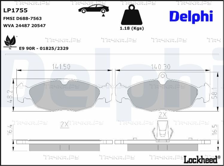 Тормозные колодки Delphi (Low-Metallic). Артикул LP1755