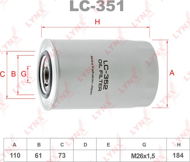 Масляный фильтр LYNXauto. Артикул LC-352