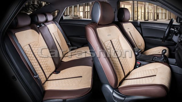 Накидки универсальные CarFashion Stalker Plus для авто, цвет Бежевый/Кофе/Бежевый. Артикул 22422