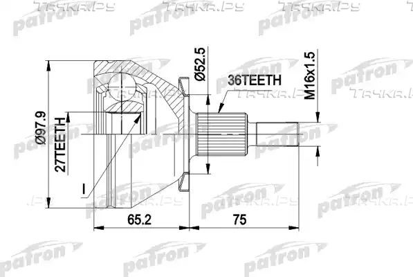 Шрус наружный (граната) Patron для Volkswagen Golf IV 1998-2006. Артикул PCV1428