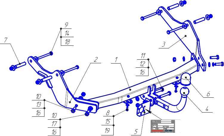 Фаркоп Oris (ранее Bosal) для Renault Dokker 2017-2026. Артикул 1439-A