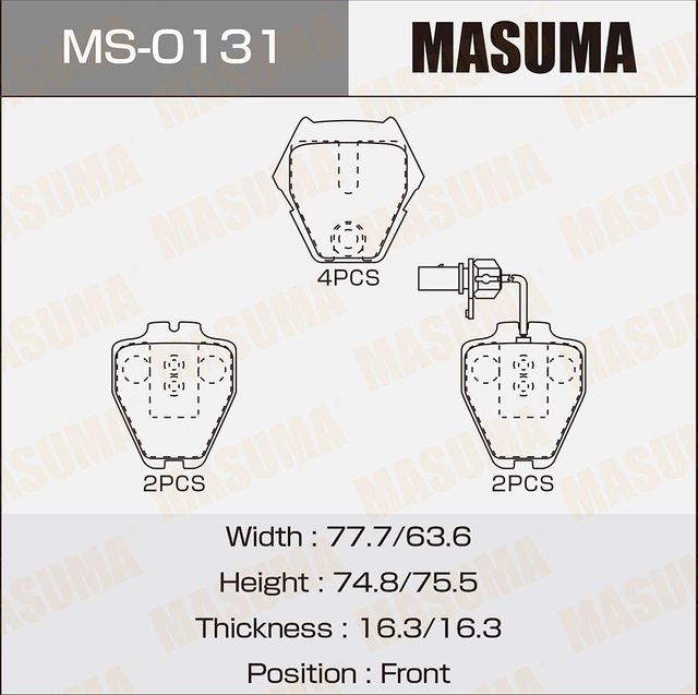 MS0131 Колодки дисковые MASUMA, AN-4525WK, P85067 front (1/12) Masuma. Артикул MS0131