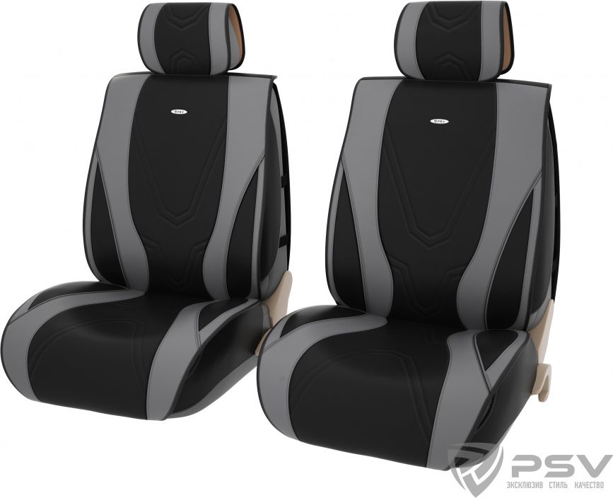 Чехлы-накидки универсальные формованные PSV 2D PREMIUM Kinetic 2 FRONT на сидения, цвет Черно-Серый. Артикул 130570
