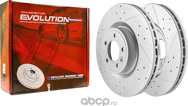 Передний тормозной диск Evolution с перфорацией и насечками, в покрытии GEOMET P (Powerstop). Артикул CBR6388