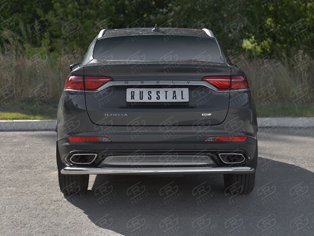 Защита RusStal заднего бампера d63 (секции) для Geely Tugella 2020-2026. Артикул GTGZ-003947